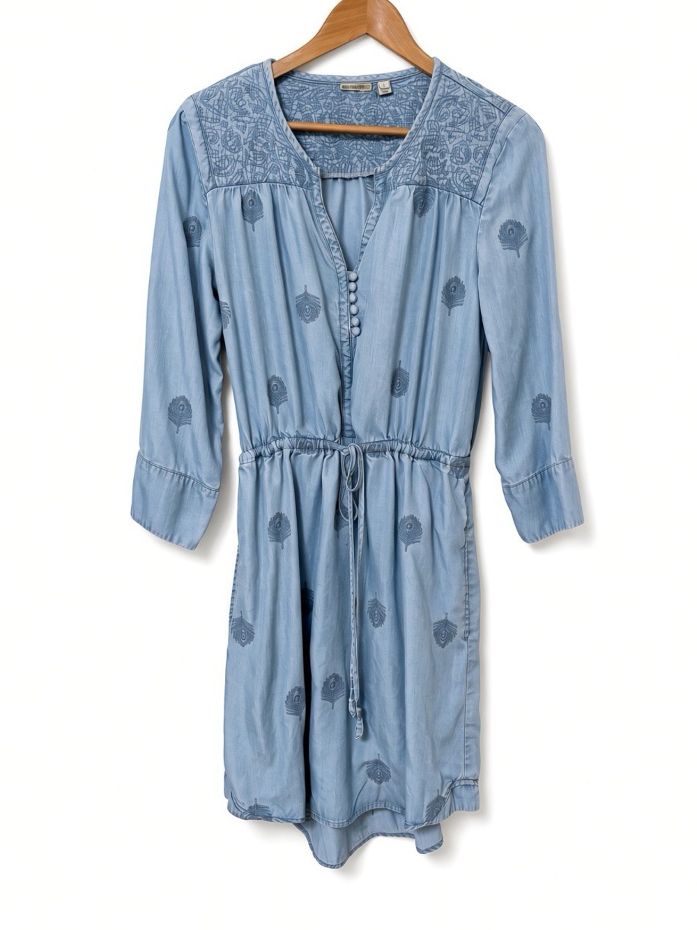 Anthropologie Holding Horses Blue Embroidered Tencel Chambray Dress Size S Boho